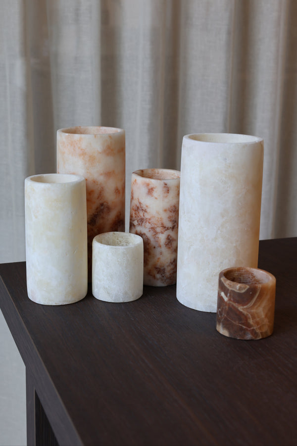 Alabaster Kaarshouder Cilinder Bruin