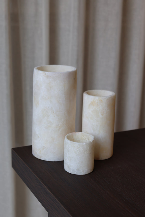 Alabaster Kaarshouder Cilinder Wit