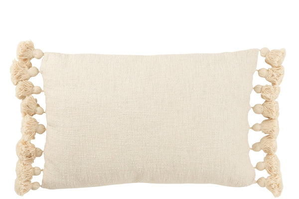 Cushion Tassel Cotton Beige Long